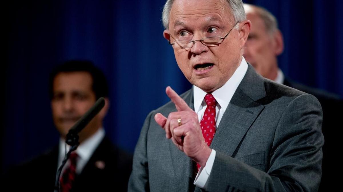Attorney General Jeff Sessions briefs reporters on leaks of classified material Friday, a week after President Donald Trump complained that Sessions was weak on preventing such disclosures.