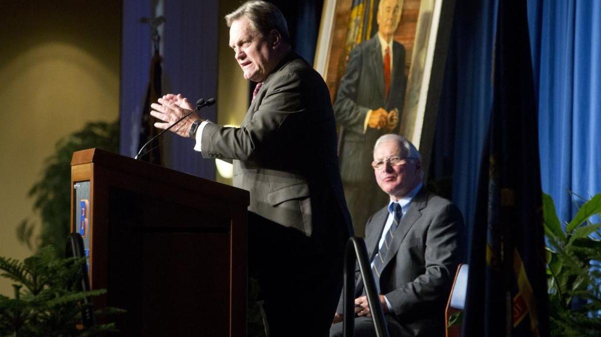 Rep. Mike Simpson spoke at a memorial service for Idaho Gov. Cecil Andrus Thursday. “Giant. Legendary. Icon. Those words are all true,” he said. Simpson is one of a number of Idaho Republicans who have honored Democrat Andrus since his Aug. 24 death.