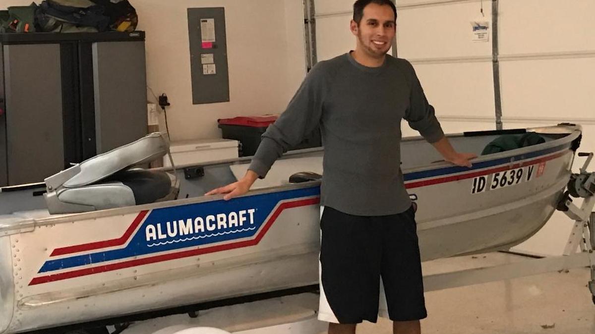 Jordan Rodriguez with his new boat.