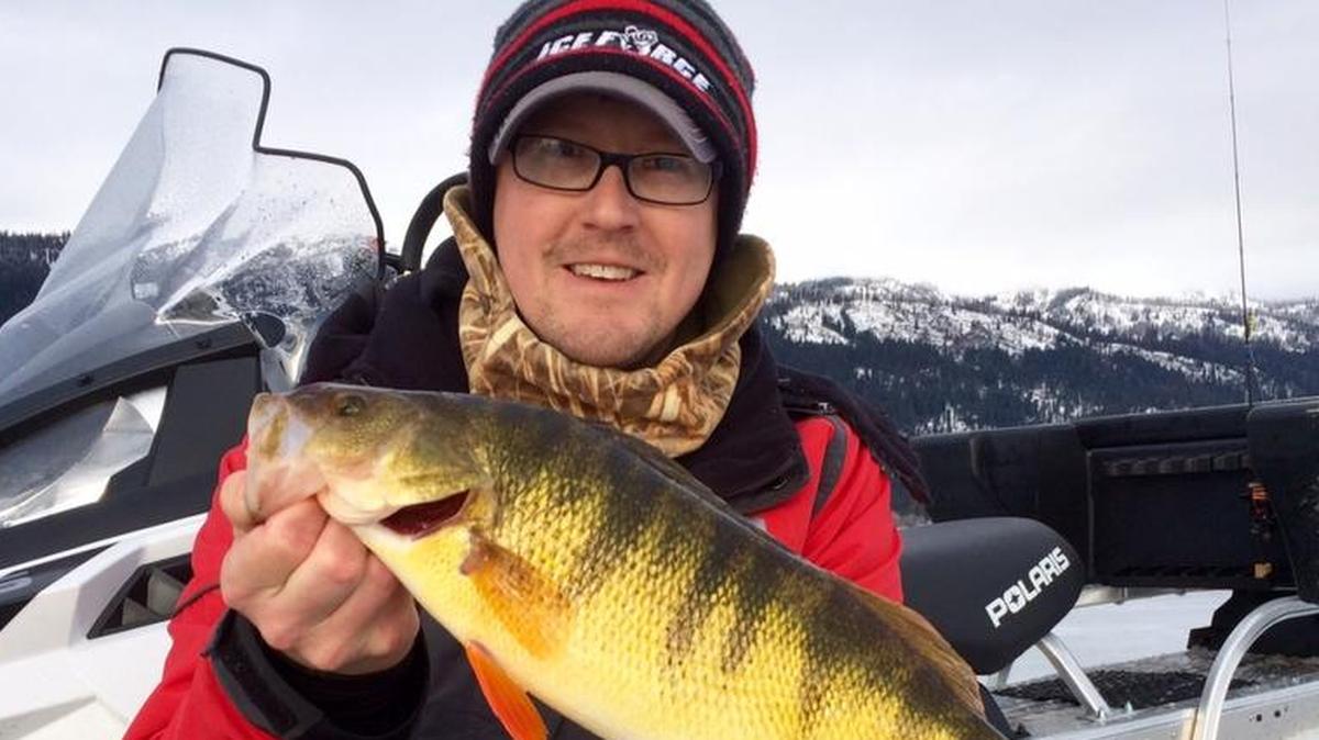 Local angler Andy Fiolka shows off a monster perch he caught at Lake Cascade. Fish like this one are giving the lake a national reputation as a trophy perch fishery.