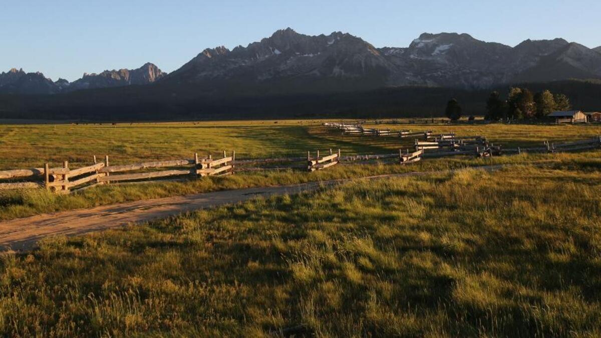 The sun sets on the Sawtooth Mountains near the town of Stanley.