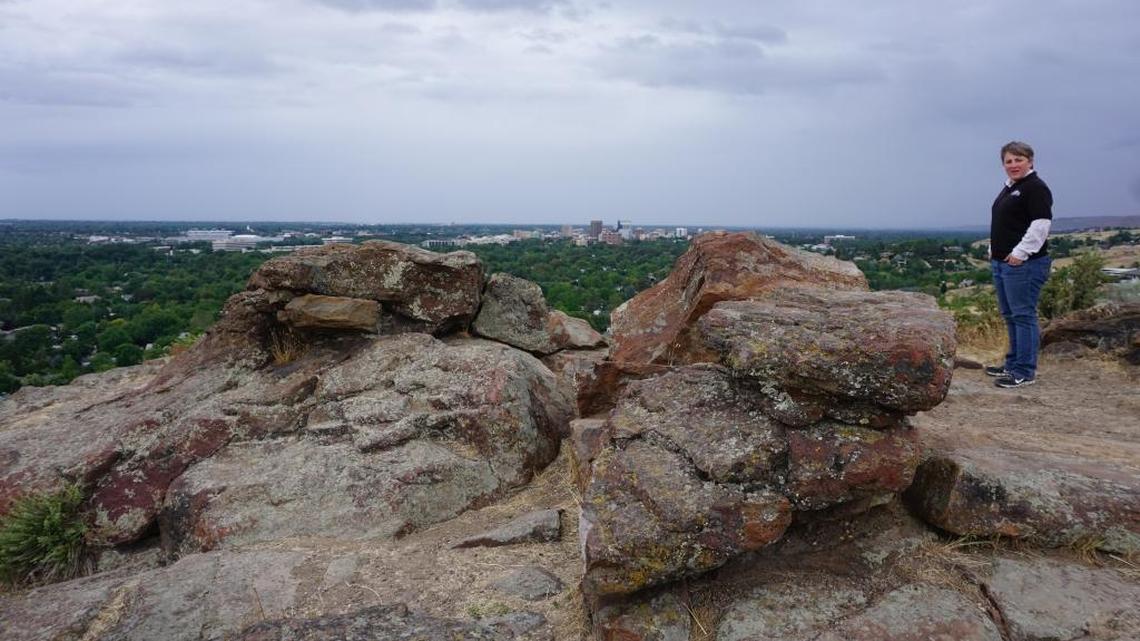 Amber Beierle of the Idaho State Historical Society checks out the view from Castle Rock, which is a short hike from the Old Pen Trailhead.