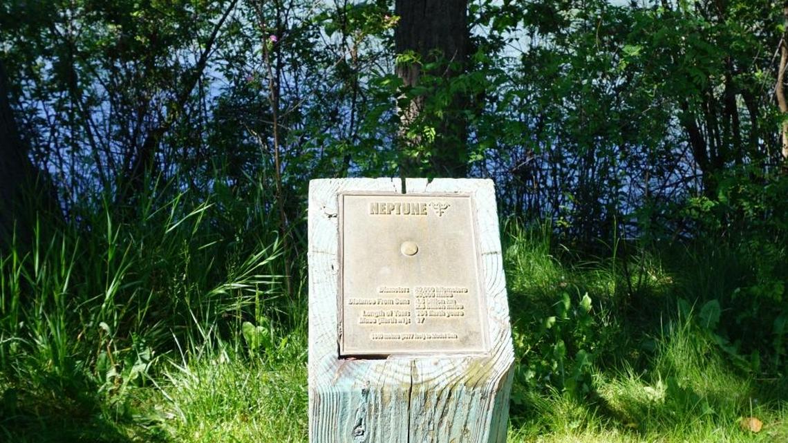 A series of bollards along the Greenbelt and in Julia Davis Park present information about the planets, forming the Planet Walk. Neptune is between the Greenbelt and the Boise River.