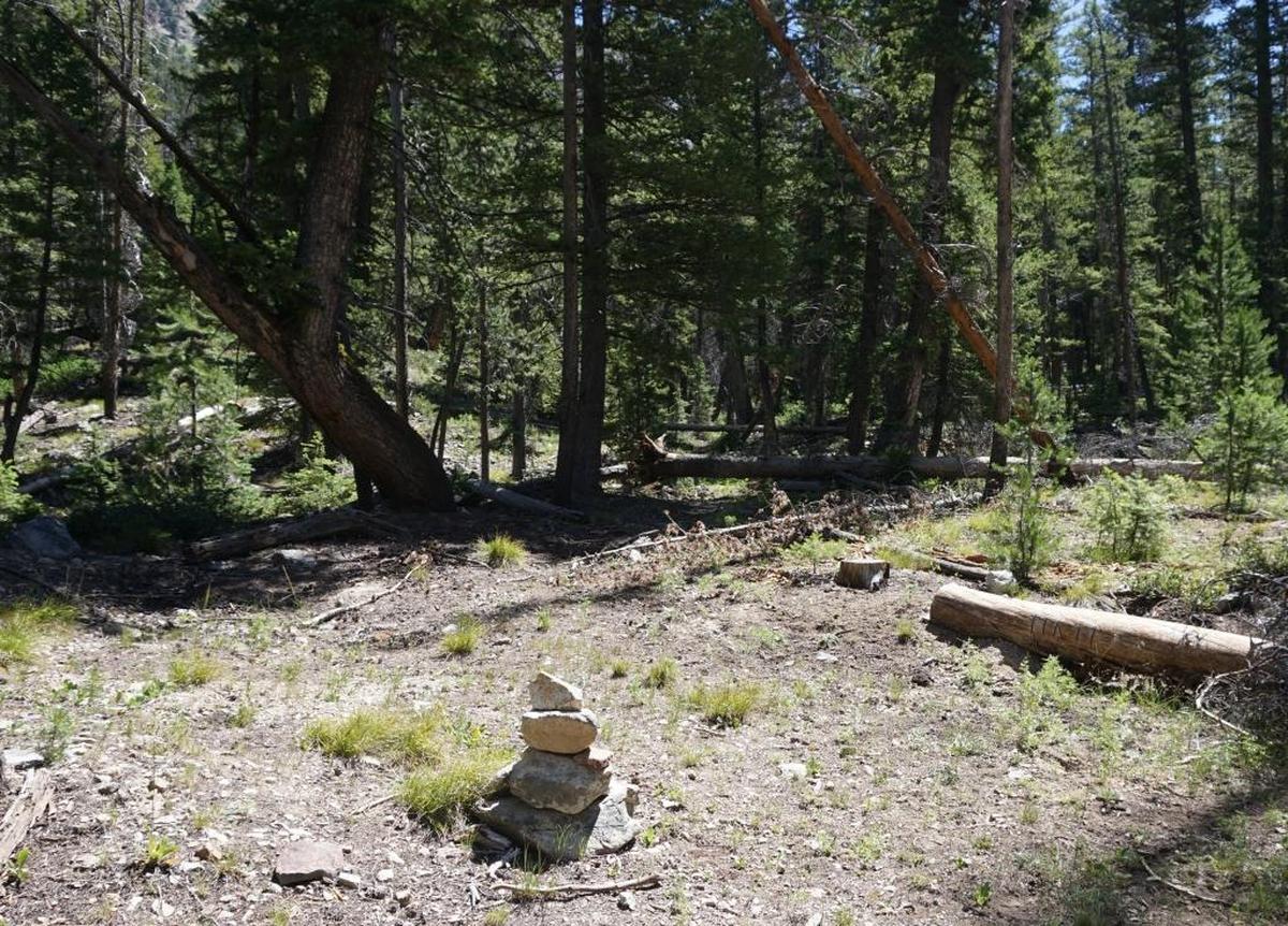 This cairn marked the junction between the old mining road we started on and the West Pass Creek trail that led to our base camp.