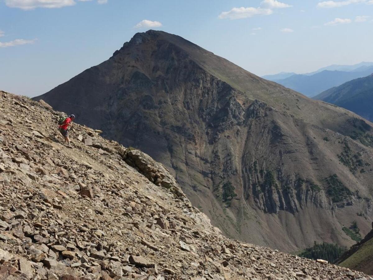 We followed the trail down from Ryan Peak, sliding through loose rock so deep it often reached our ankles.