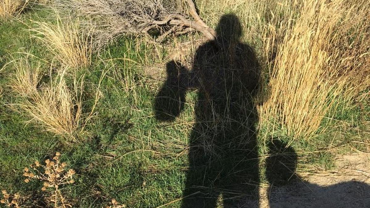 Jill Giese of Boise posts photos on Facebook of her trail cleanup efforts. After a complaint about too many dog-poop photos, she got creative with this shadow selfie.