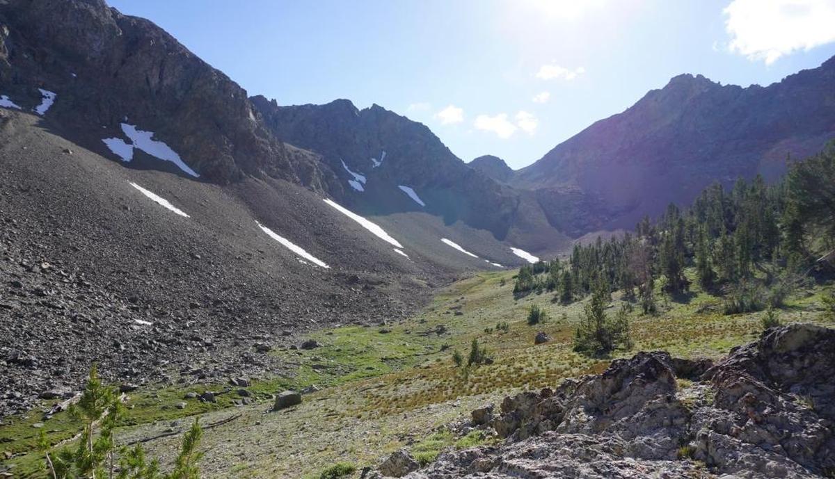 A late-afternoon walk to explore the area around base camp led to this rocky valley.