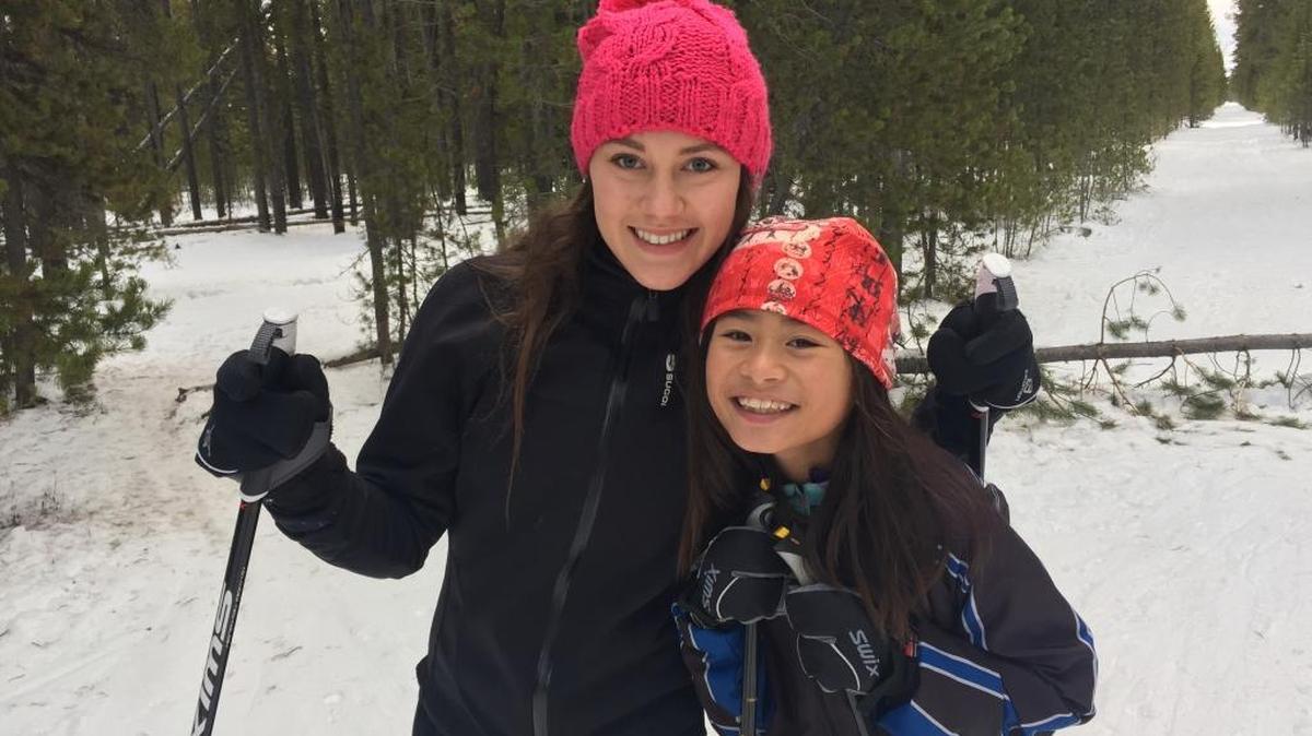 Quinn McRoberts, 15, and sister Mylie, 11, began Nordic skiing by holding onto a water-skiing rope behind their parents.