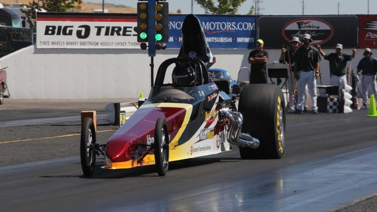 Jack Beckman, one of the leaders in the NHRA Funny Car national standings, competes in the Bracketeer division at the Pepsi Nightfire Nationals on Aug. 12 at Firebird Raceway.