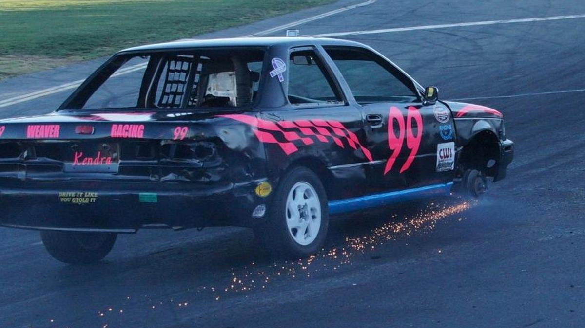 Kendra Occhipinti of Nampa loses a wheel during the CWI High School Tuner main event Sept. 24 at Meridian Speedway. Occhipinti finished third in the points standings this season with 617 points. Riley Rogers of Meridian won the Tuner division with 778 points.