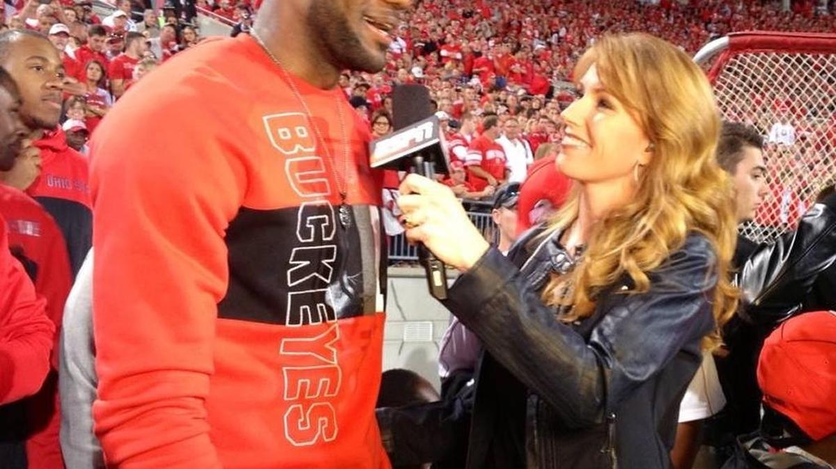 Heather Cox is leaving ESPN, where her primary roles were college football and the NBA. Here she interviews NBA star LeBron James during an Ohio State football game.