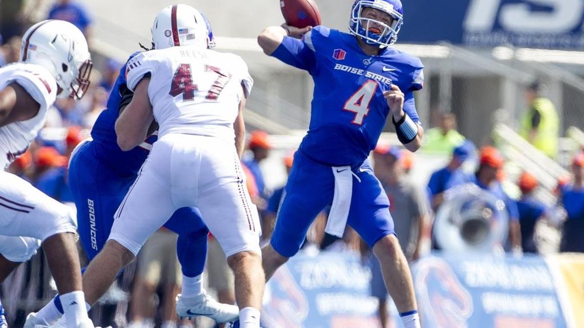 Boise State quarterback Brett Rypien throws a pass during the season opener against Troy. Rypien hasn’t thrown a touchdown pass yet this season.