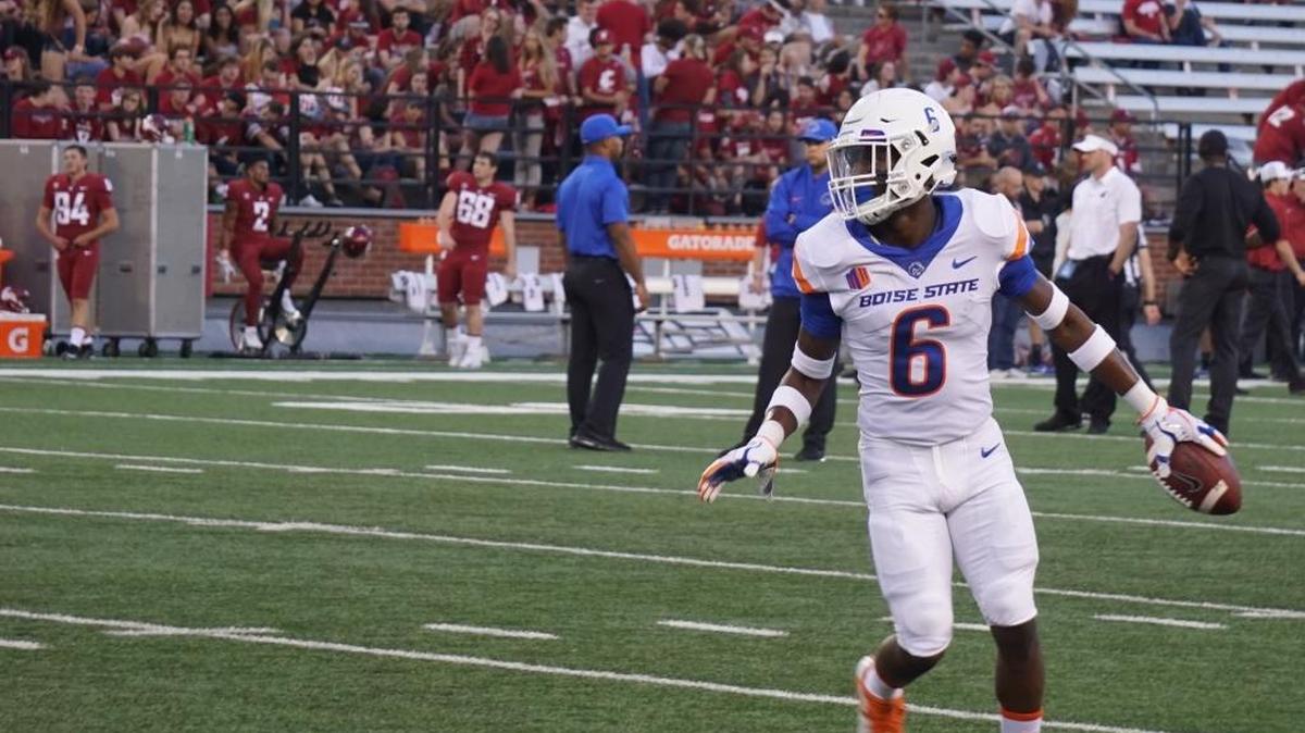 Boise State wide receiver CT Thomas warms up before the Broncos’ game Saturday night at Washington State.