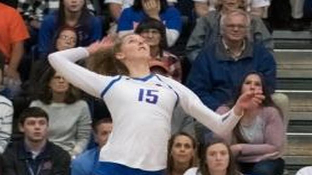 Boise State’s Sierra Nobley goes up for a hit during the Broncos’ match against Colorado State on Nov. 16 at Bronco Gym.