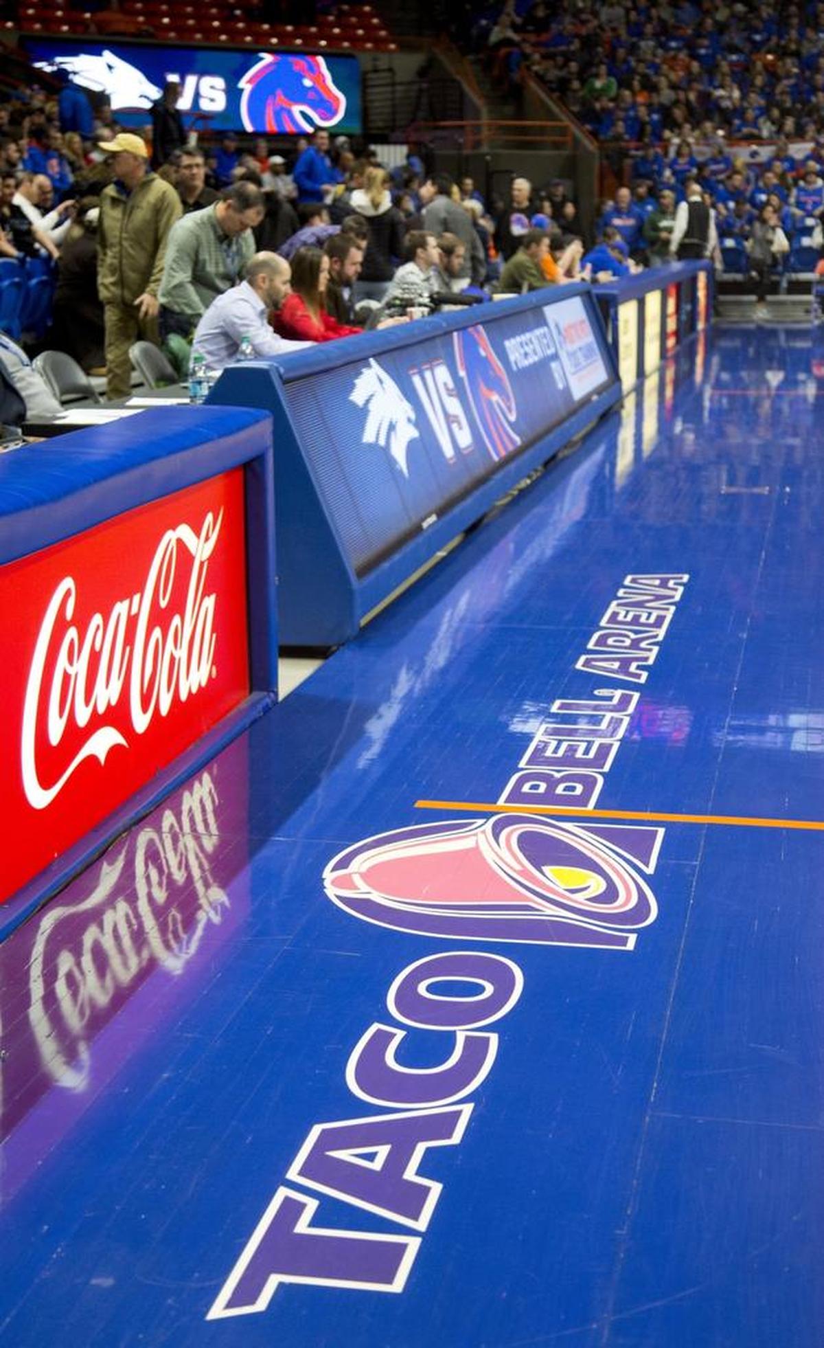 The Taco Bell logo is included on the court at Taco Bell Arena.