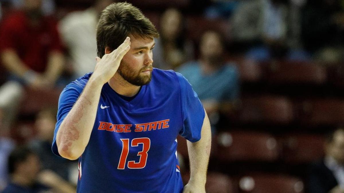 Boise State basketball player Nick Duncan acknowledges a teammate’s assist during the Charleston Classic in South Carolina earlier this season.