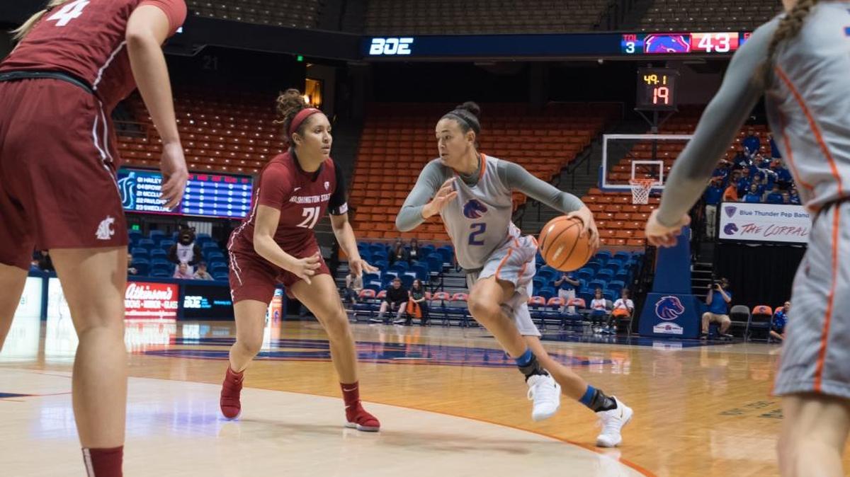 Boise State senior forward Shalen Shaw drives against Washington State on Monday.