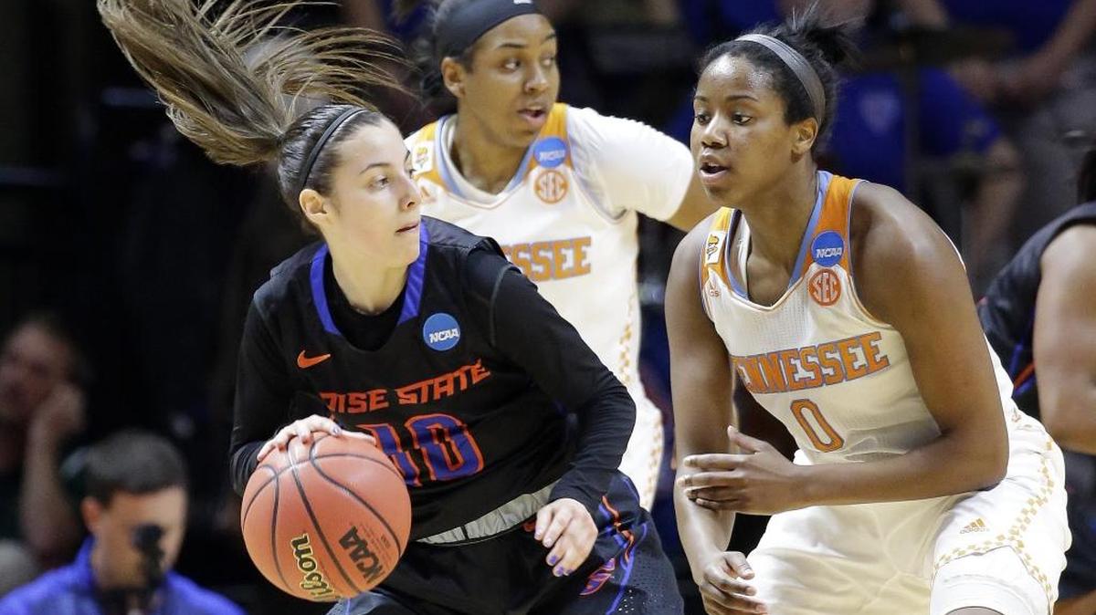 Boise State guard Yaiza Rodriguez, shown during a 2015 NCAA Tournament game against Tennessee, is third in Division I women’s basketball with 8.0 assists per game.