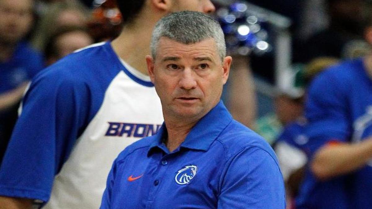 Boise State basketball coach Leon Rice talks to a referee during a game against UC Irvine in the Wooden Legacy tournament in Fullerton, Calif., on Thursday, Nov. 26, 2015.