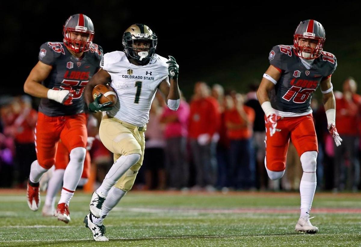 Colorado State running back Dalyn Dawkins carries past the New Mexico defense Oct. 20 in Albuquerque, N.M.