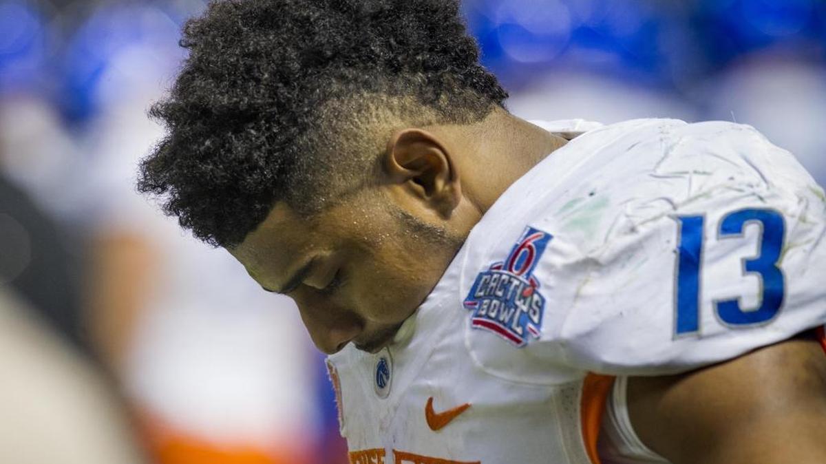 Boise State running back Jeremy McNichols on the sidelines against Baylor in the Cactus Bowl on Tuesday at Chase Field in Phoenix. McNichols was held to 46 rushing yards in his final game as a Bronco.