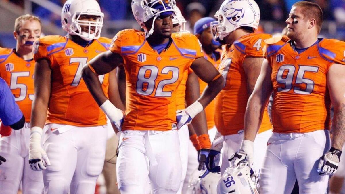 Sam Ukwuachu (82) played defensive end for Boise State from 2010 to 2011 before being kicked off the team. He transferred to Baylor, never played, and in August 2015 was convicted of sexual assault for an incident that took place in Waco, Texas, two years prior. He served two months in jail and was given 10 years probation.