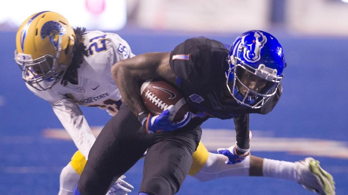 Boise State wide receiver Cedrick Wilson has nine total touchdowns (eight receiving, one passing) in his first season with the Broncos.