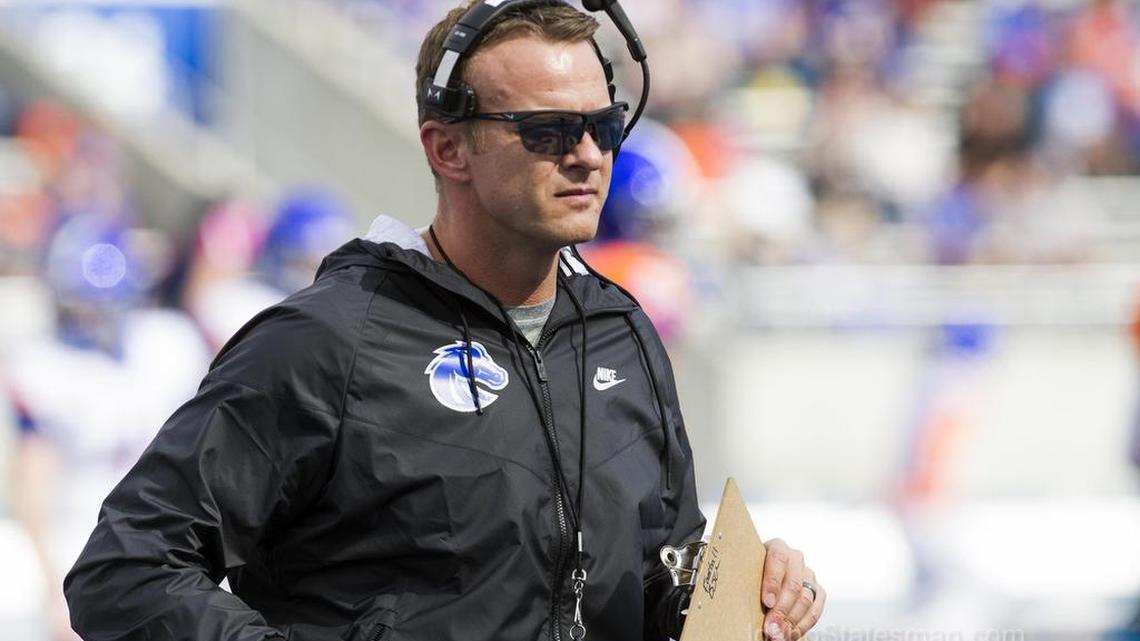 Boise State football coach Bryan Harsin directs the annual Spring Game on April 14 at Albertsons Stadium in Boise.