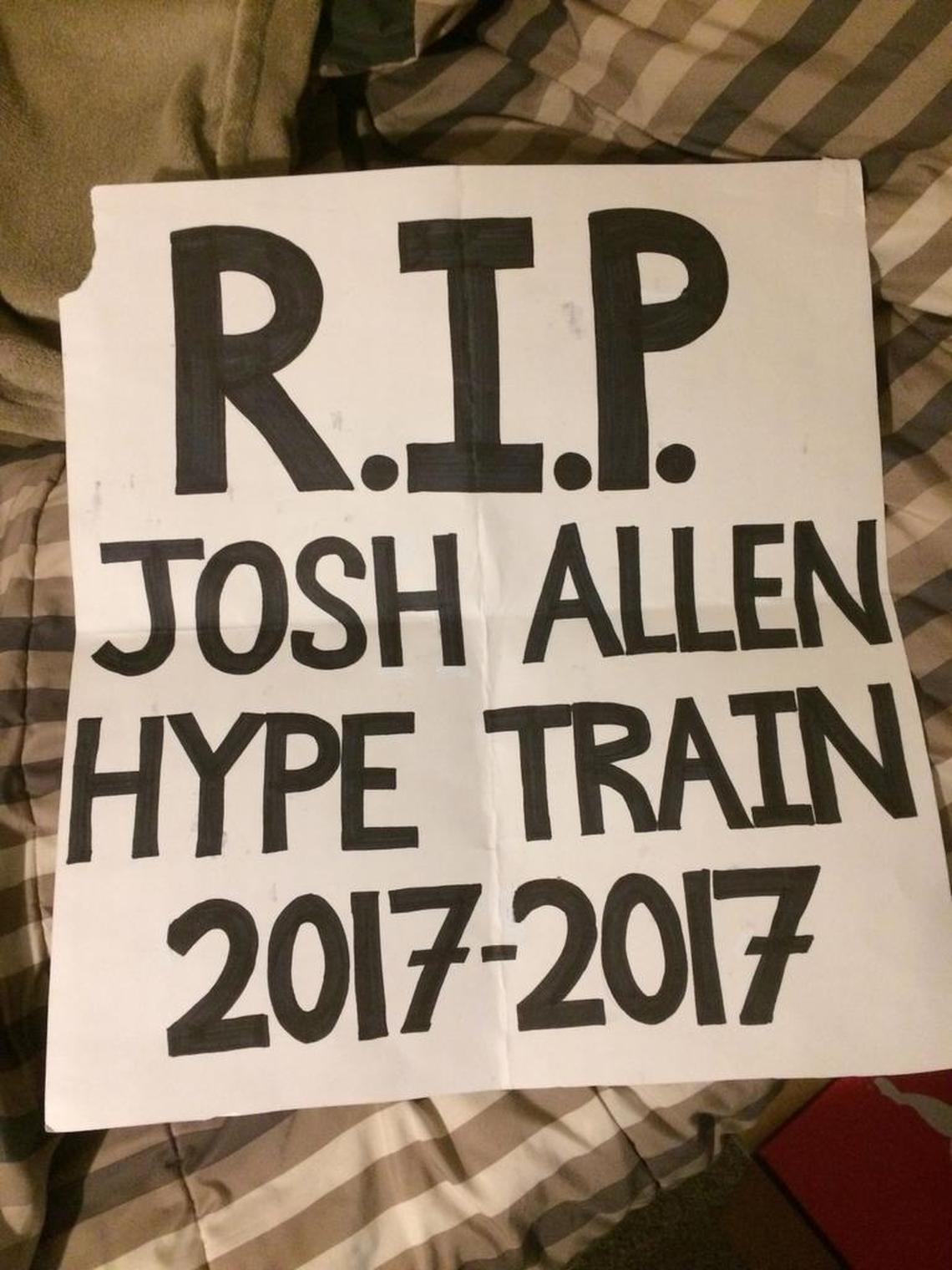 The sign for Boise State-Wyoming referenced Cowboys quarterback Josh Allen, who has been touted as an NFL first-round draft pick.