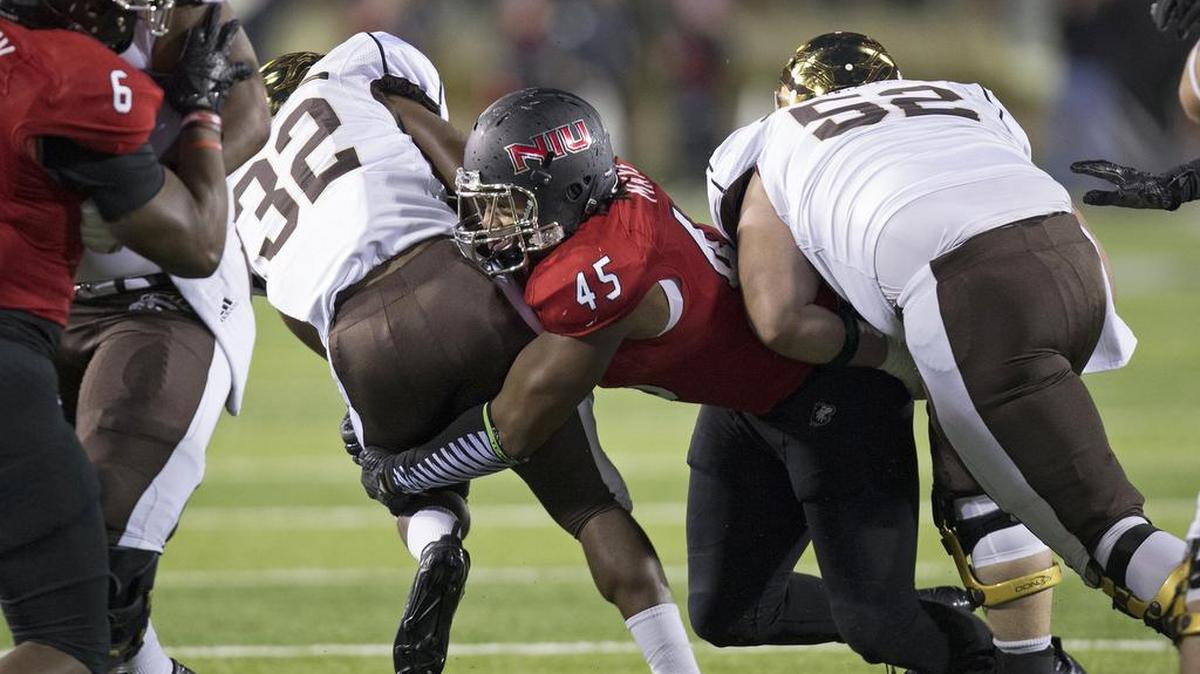 Northern Illinois linebacker Boomer Mays is one of eight Huskies remaining who played in the 2013 Orange Bowl.