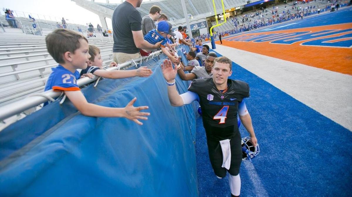 Boise State quarterback Brett Rypien greets fans after the annual Spring Game on April 9 at Albertsons Stadium.