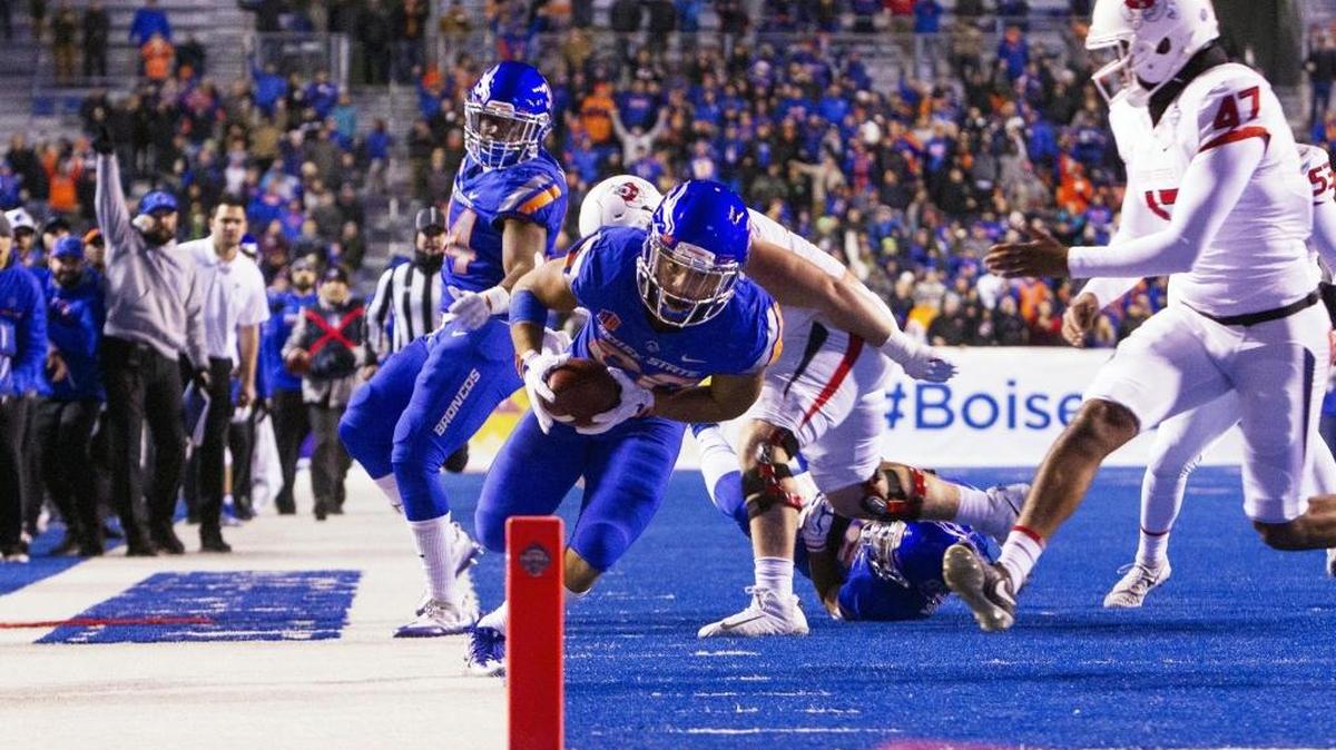 Boise State cornerback Avery Williams returns a Fresno State punt close to the goal line before stepping out of bounds in the fourth quarter of the Mountain West Conference championship game on Dec. 2, 2017.