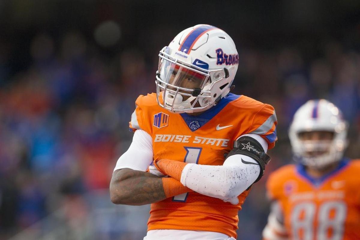Boise State wide receiver Cedrick Wilson stops and poses for a moment after catching a second-quarter touchdown pass against Nevada on Nov. 4 at Albertsons Stadium in Boise.