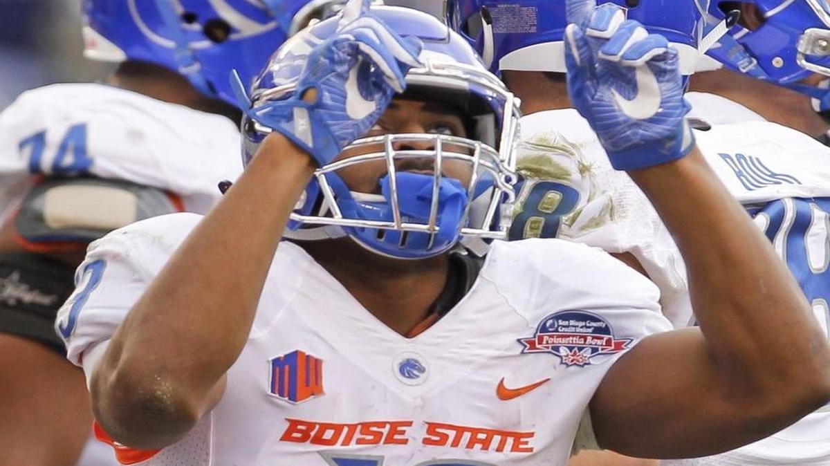 Boise State running back Jeremy McNichols scores his second touchdown against Northern Illinois in the Poinsettia Bowl Wednesday Dec. 23, 2015 at Qualcomm Stadium in San Diego.