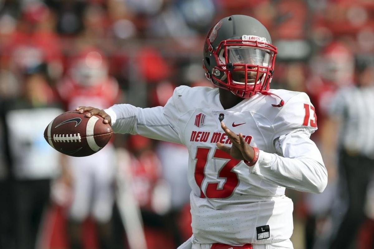New Mexico quarterback Lamar Jordan (13) throws a pass during the second half of an NCAA college football game against Rutgers in 2016.