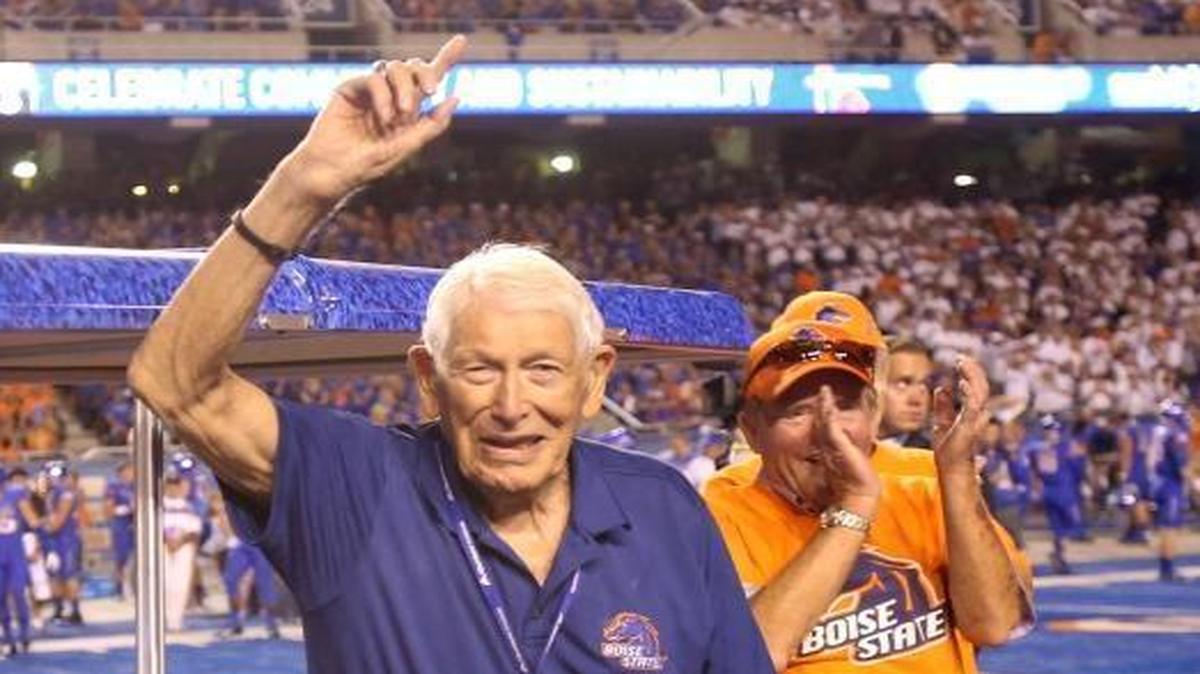 Lyle Smith is honored before the Broncos' game against Lousiana-Lafayette at Albertsons Stadium in September 2014.