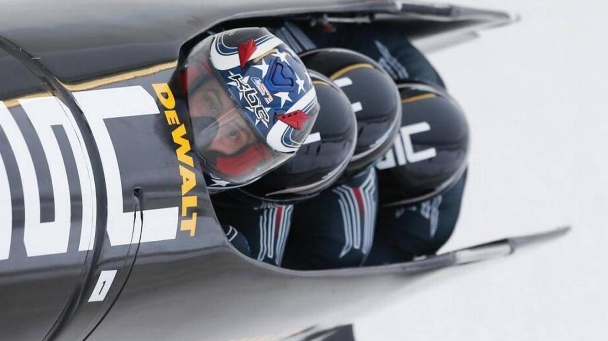United States pilot Nick Cunningham, front, with Casey Wickline, James Reed and brakeman Samuel Michener compete in the four-man bobsled World Cup on Dec. 13, 2014, in Lake Placid, N.Y.
