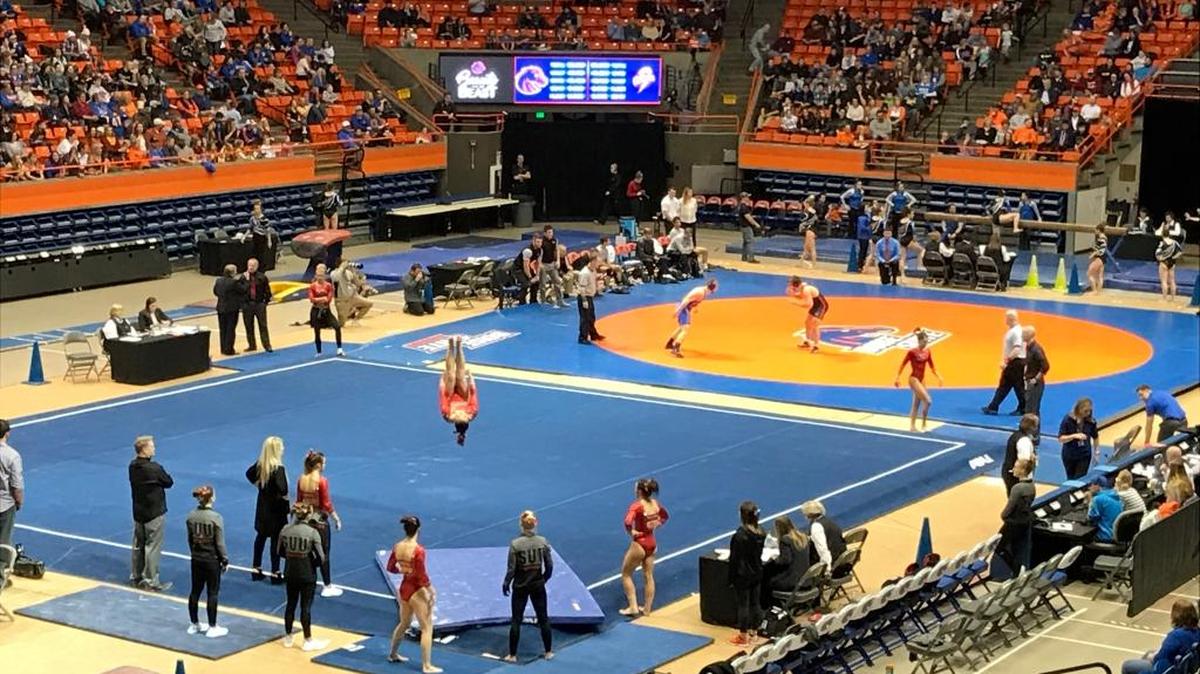 Boise State’s gymnastics and wrestling teams hosted the 15th Beauty and the Beast event Friday night at Taco Bell Arena.