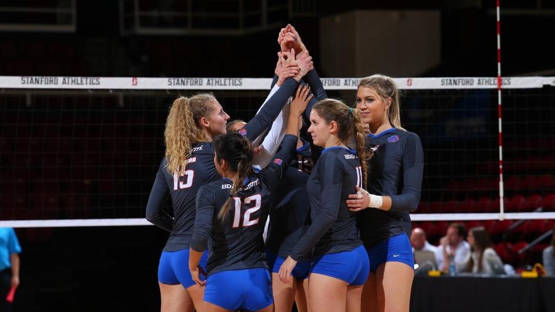 The Boise State volleyball team played two matches in the NCAA Tournament on the Stanford campus, beating Western Kentucky in the opener Friday, above, and losing to the Cardinal in a second-round match Saturday night.