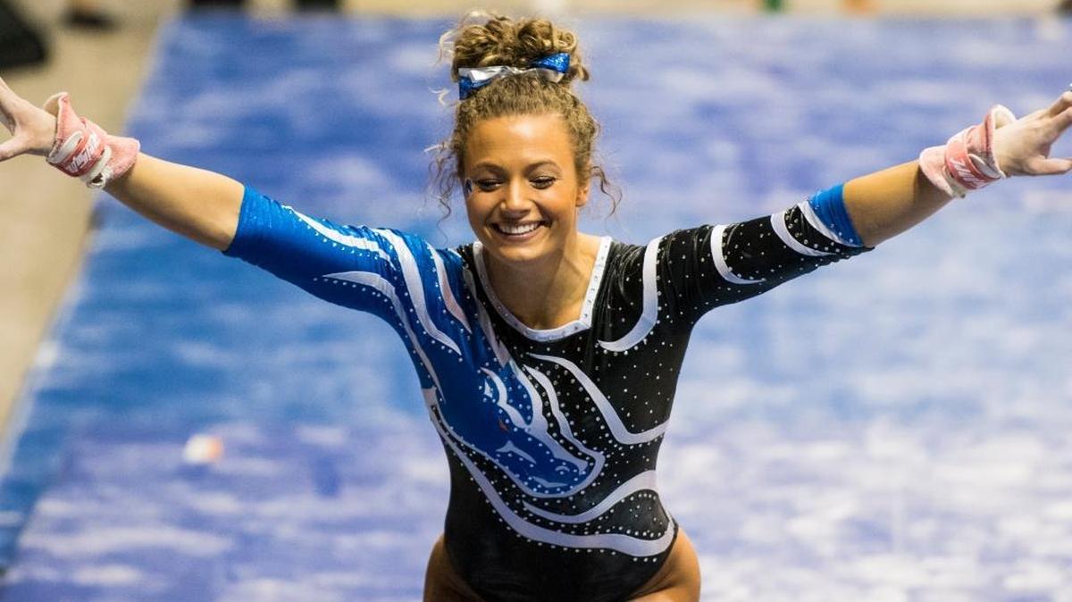 Senior Mackenzie Bennion sticks a picture-perfect dismount on the uneven bars. “The landing is the last part that the judges see. That’s what’s in their mind when they’re doing their score. The landings literally have so much to do with the outcome,’’ Bennion said.