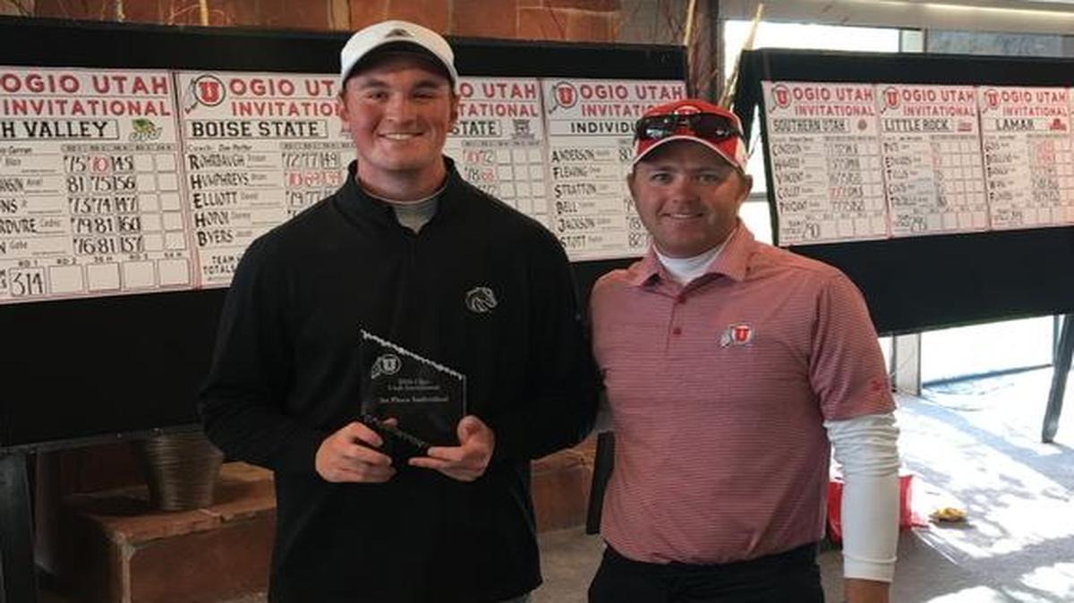 Brian Humphreys, left, tied for medalist honors at the Ogio Utah Invitational in Park City, Utah, on Tuesday, Oct. 4, 2016.