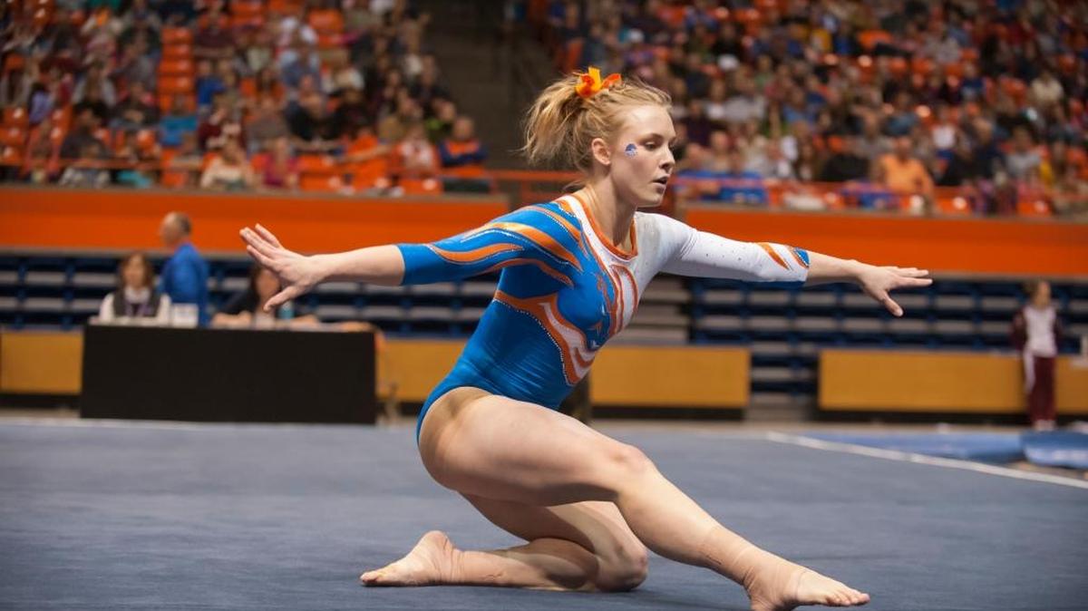 Senior Maddie Krentz is a two-year captain for the Broncos. She has added a difficult element to her floor routine.
