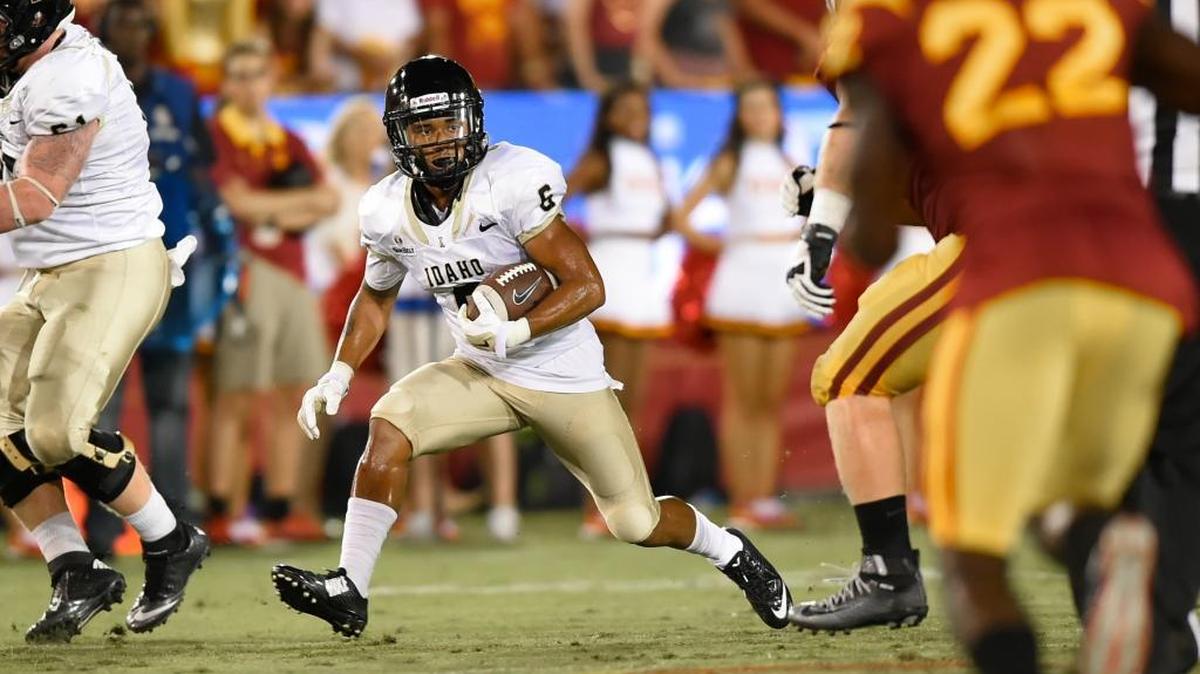 Idaho wide receiver Callen Hightower looks for the opening during the second half of an NCAA college football game against USC, Saturday, Sept. 12, 2015, in Los Angeles.