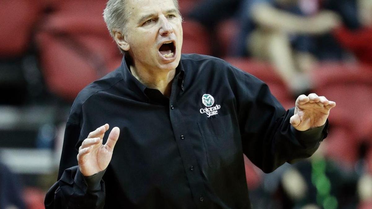 Colorado State coach Larry Eustachy shouts during the second half of a game against UNLV on Feb. 4 in Las Vegas. Colorado State won 69-49.