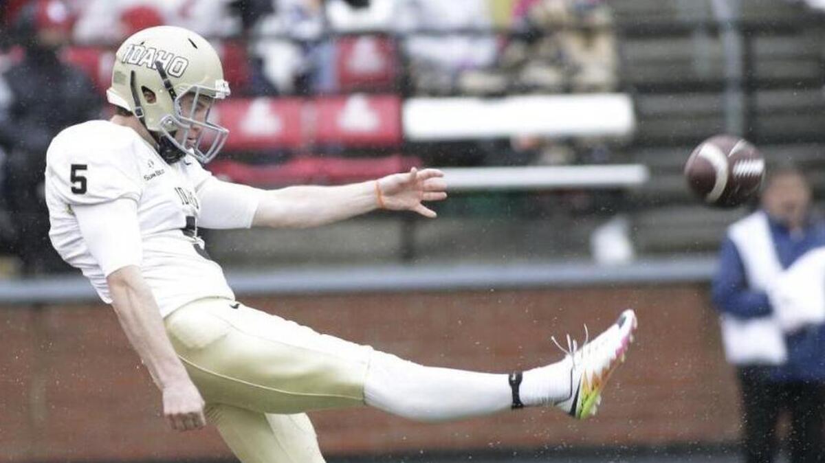 Idaho punter Austin Rehkow kicks against Washington State on Sept. 17, 2016, in Pullman. The former Vandal is regarded as the top punting prospect in the NFL Draft.