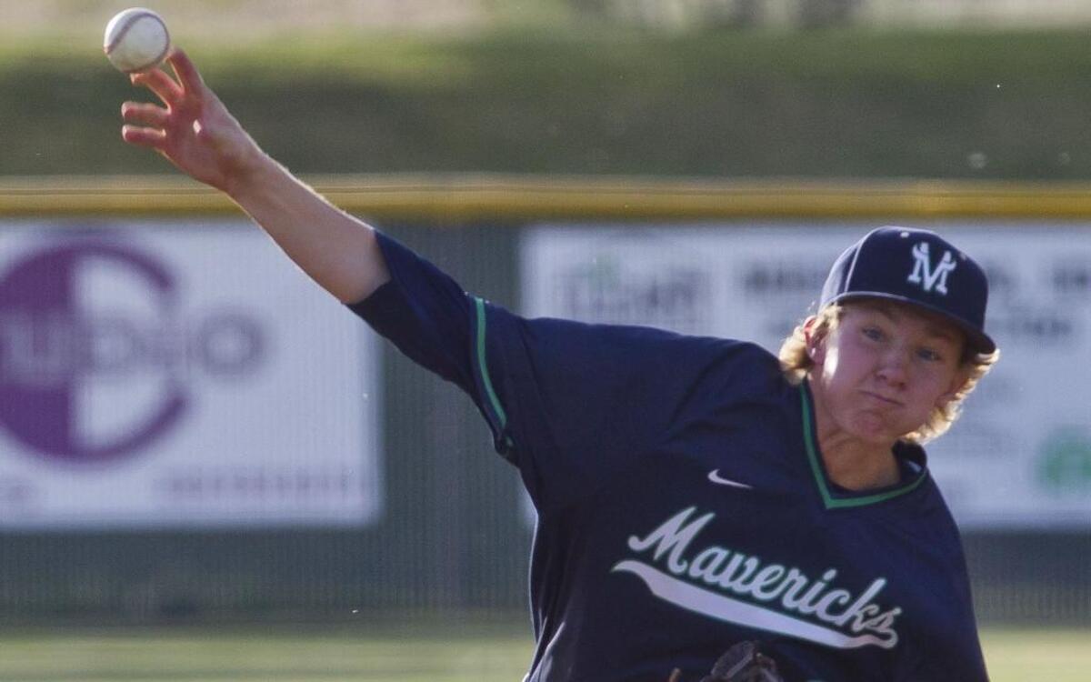 Mountain View’s Boden Mills throws a pitch against Eagle during last year’s 5A District Three championship game at Eagle High.