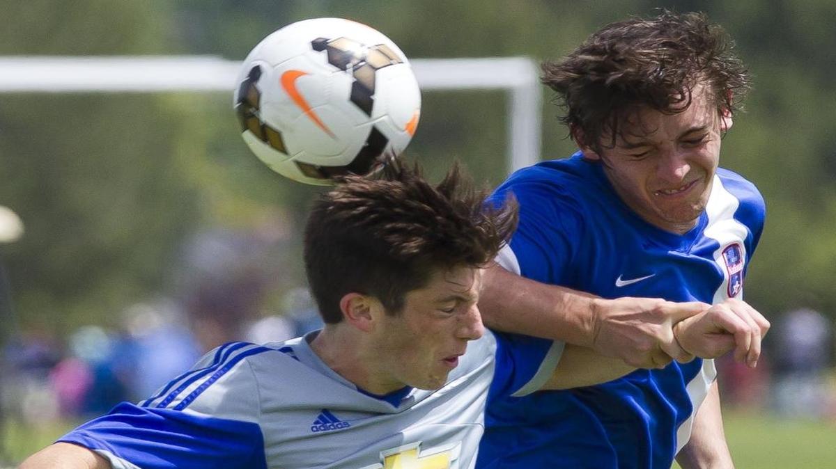 Boise Nationals’ Quentin Anderson, right, and John Spurling of Idaho Rush Premier fight for a header during the U-19 boys championship game last season at the Simplot Sports Complex. The Nationals won the boys title in every age group in 2016.