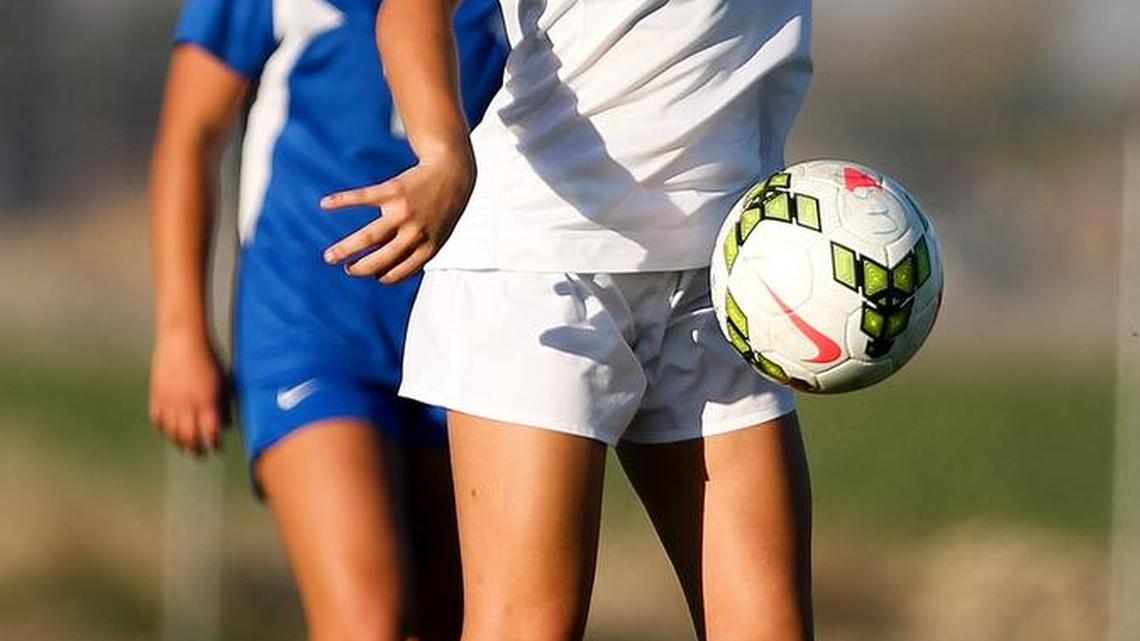 Rocky Mountain senior Raimee Sherle controls the ball against Timberline during the 5A District Three semifinals on Oct. 14 at Vallivue High.
