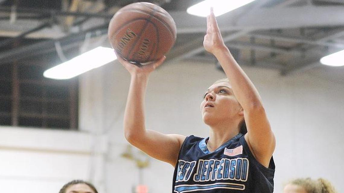 West Jefferson’s Jade Skidmore elevates for a shot during the Sixth District Senior All-Star Game on March 9 at Idaho Falls High.