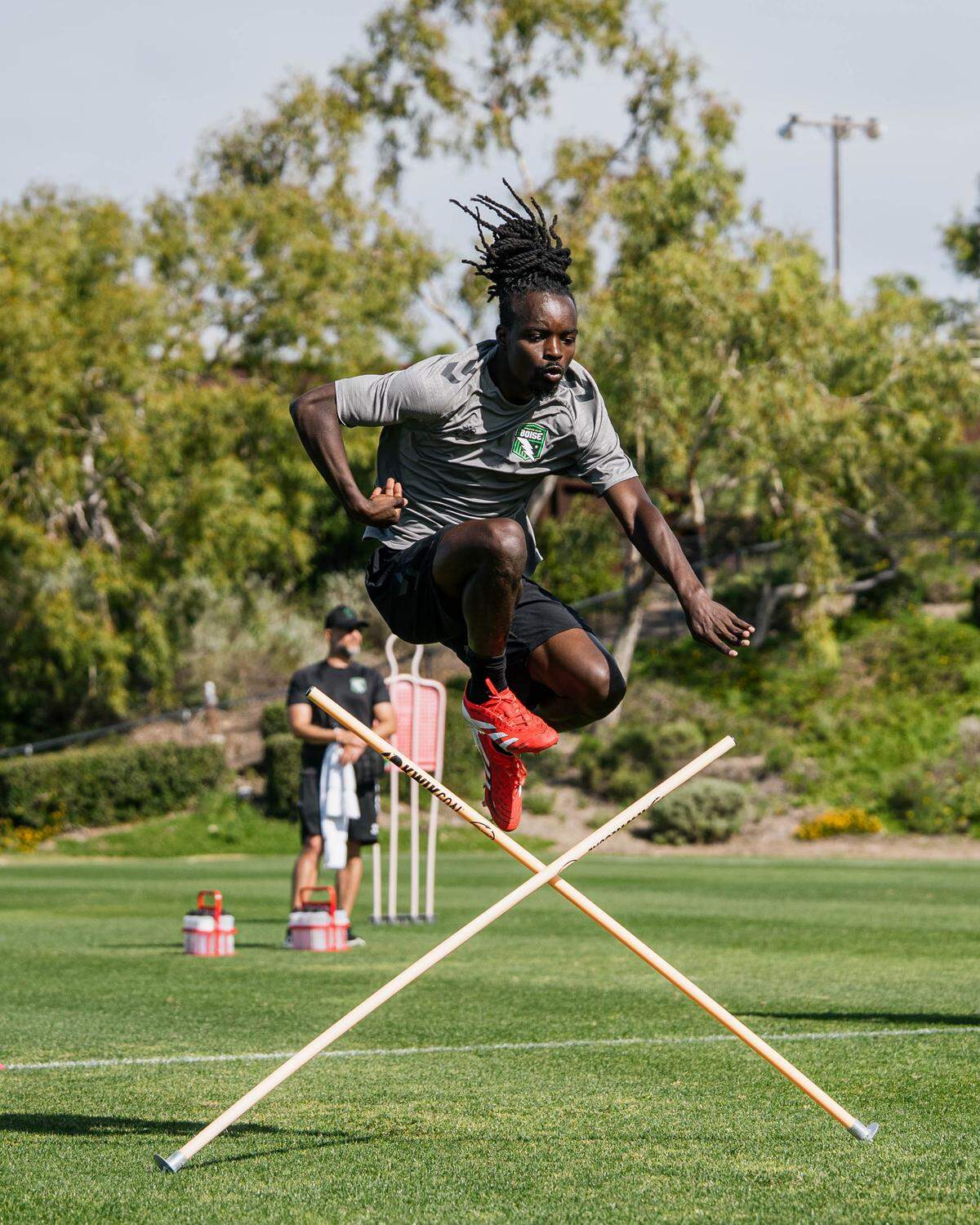 Defensive midfielder Philip Mayaka trains with AC Boise during its preseason camp in San Diego.